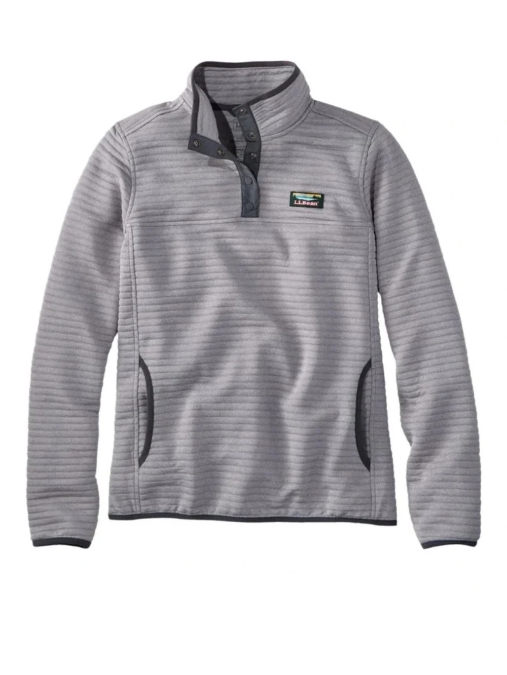 L.L. Bean Women’s Alright Knit Gray Ribbed Quarter-Snap Pullover